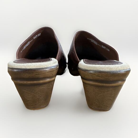 Bass Jillian Brown Basketweave Brazilian Leather Upper 6.5M Clogs Mule Boho Y2K - Picture 6 of 8